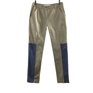 Thakoon‎ Addition Skinny Patchwork Pants Womens 0 Tan Blue Colorblock Denim